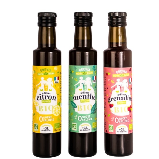 Sirop Bio Sans Sucre OREVIA | Citron, Menthe, Grenadine