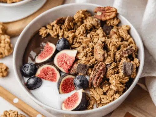 Granola praliné amande pécan chocolat noir – IG modéré